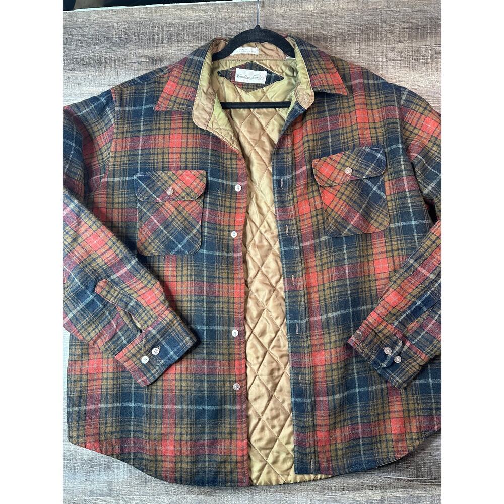Men’s Vintage Windbreaker Quilted Plaid Shirt Jacket Shacket Front Button XL
